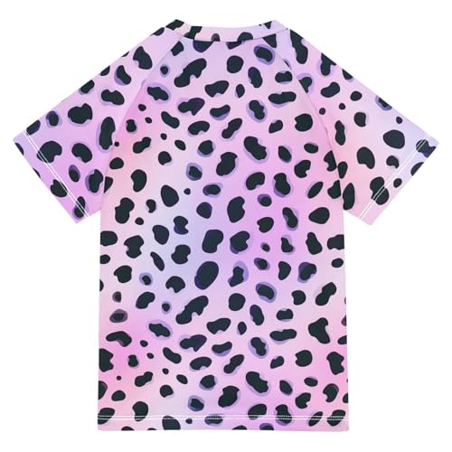 CaTaKu Light Purple Leopard Print Boys Rash Guard Swim Shirts Toddler Quick Dry UPF 50+ Rashguard Short Sleeve 3-12T2