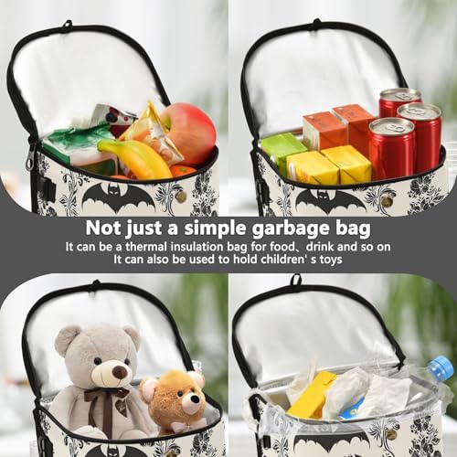 Image of senya Car Trash Can Car Garbage Can Car Waste Basket,Leak-Proof Car Trash Bin, Car Trash Hanging Car Accessories Gothic Floral and Bat Interior Car Organizer Bag