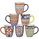 vancasso SIMI Mugs Set, 16oz/480ml Porcelain Coffee Mug Set of 6, Bohemian Style Tea and Coffee Cups with Handle, Microwave & Dishwasher Safe, Suitable for All Kinds of Drinks