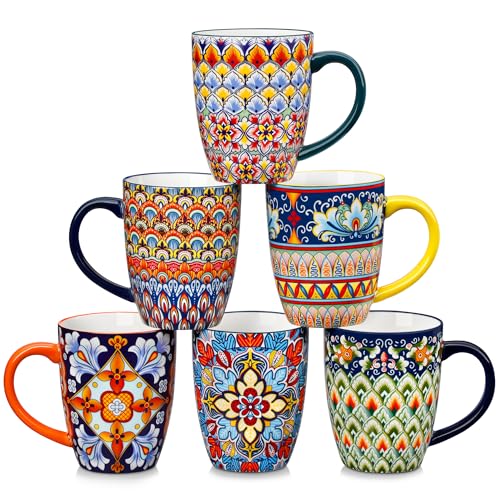 vancasso 16 oz Coffee Mugs Set of 6, Large Ceramic Mug with Handle, Boho Coffee Cups for Latte,...
