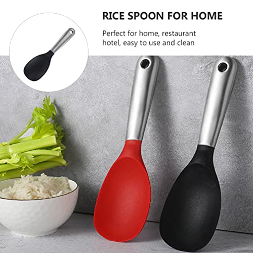 Doitool Silicone Utensil Rest Siliocne Rice Paddle Non- Stick Serving Rice Spoon Mashed Potato Scoop Spatula With Stainless Steel Hnadle Household Kitchen Tools Black Japanese Rice Cooker #TOP3