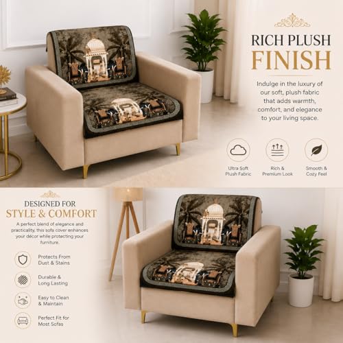 Image of Homerz Premium 'Luxe Series' Sofa Cover | Holland Velvet Fabric | Smooth Finish | Anti-Slip Fleece Backing Couch Protector (Maharaja, 1 Seater, Seat Cover with Backrest)