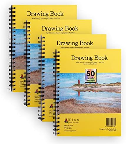 Elan A4 Sketchbook, 200 Sheets 200gsm Plain Paper, 4 Pack, A4 Dra...