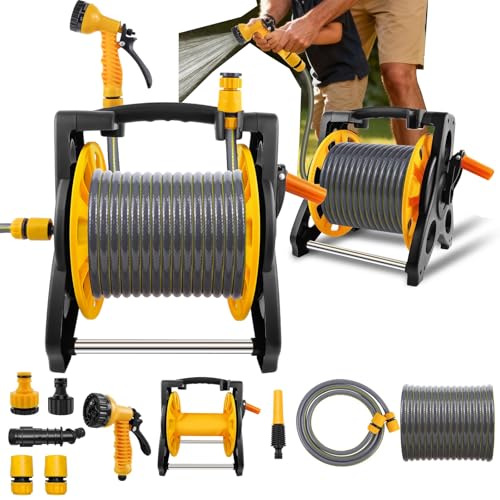Hose Box, Garden Hose Box with Garden Hose, 30 m Heavy Duty Hose Trolley - 7 Spray Modes, Wall Mountable, UV-Resistant Hose (Hose Roll + 30 m Hose Pipe)