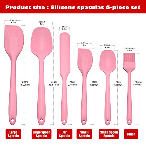Heat Resistant Silicone Spatulas Set 6Pcs, Seamless Design Non-Stick Mixing Spatulas With Stainless Steel Core, Premium Bpa-Free Rubber Spatula Baking Cooking Utensile For Home Kitchen Bbq (Pink) #TOP5