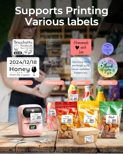 Image of Phomemo Label Printer - M110 Thermal Label Printer Barcode Label Maker Mini Bluetooth Sticker Printer for Small Business, Home, Office, Logo, Address, Name Tag, Clothing, Organizing, Pink | 2 Inch Pink Bluetooth Label Maker Easy to Use for Small Business, Home, School, Office, APP with 6000+ Templates