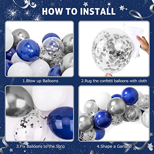 Inpher Navy Blue And Silver Birthday Decorations Backdrop 55 Pack Blue Silver Balloons Happy Birthday Banner Party Decorations For Kids Men Women #TOP4