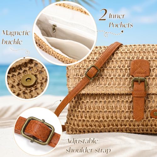 Image of Straw Bag Beach Purse Summer Purses for Women Vacation Handbags Woven Crossbody Bags Straw Shoulder Bag