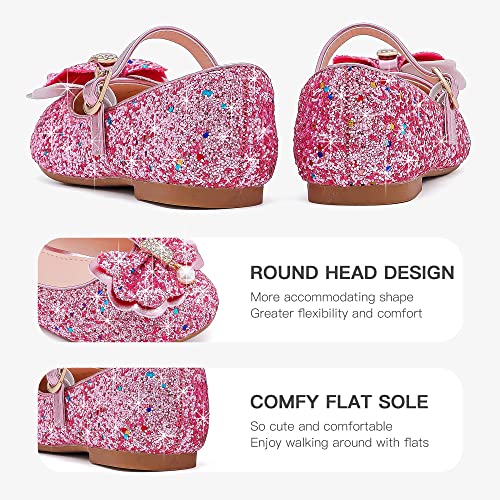 Furdeour Dress Sparkle Flats Pink Shoes Size 9 Wedding Princess Flower Mary Jane Shoes For Girls (F2503Pink 9) #TOP5