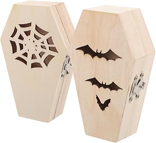 Halloween Wood Coffin Decor 4.7 inch Fillable Mini Casket with Hinged Lids Goth Decoration Party Favors Unfinished Coffin Box Bathroom Party Small Pet Burials DIY Crafts