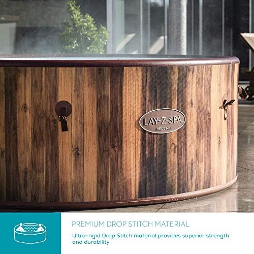 Lay-Z-Spa 60025 Helsinki Hot Tub, 180 AirJet Wood Effect Inflatable Spa with Freeze Shield Year Round Technology and Rapid Heating, 5-7 Person