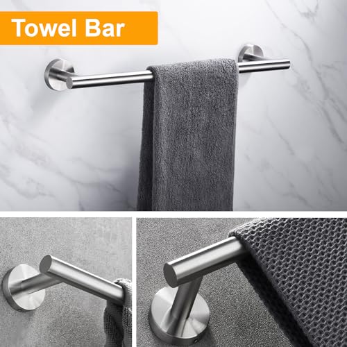 6 Pieces Brushed Nickel Bathroom Hardware Accessories Set 16&23.5 Inch Towel Bar Toilet Paper Holder Towel Ring Towel Hooks SUS 304 Stainless Steel, Bathroom Accessories Kit, Heavy Duty, Wall Mounted