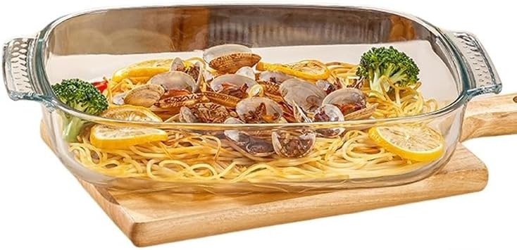 Bakeware Set Clear Glass Oven Safe Casserole Rectangular Casserole Glass 1 Piece Kitchen Bread Dish for Everyday Use 3.8L, Double Handle Baking Tray