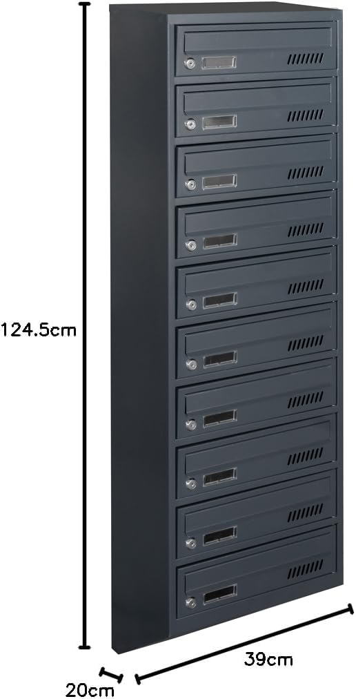 Bloc de 10 Boite aux Lettres avec Fixation Murale Euro GDS 10 RAL 7016