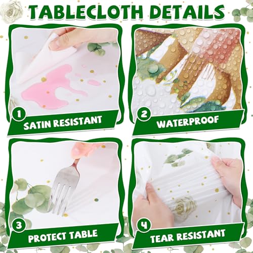 Image of 3 Pack Plastic Safari Baby Shower Tablecloth, 54 x 108 Inch Disposable Woodland Forest Animal Neutral Gender Reveal Party Eucalyptus Leaves Table Cover for Forest Birthday Friendship Party Decor