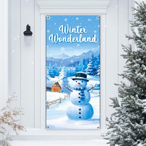Winter Wonderland Snowman Door Cover Christmas Winter Door Decorations for Front Door Wall Home Office Party
