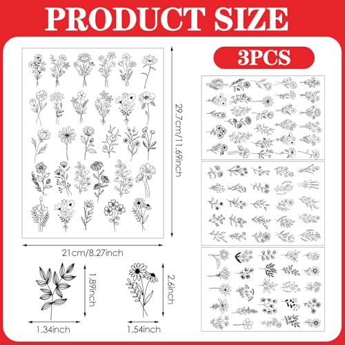 Image of Flower Water Soluble Embroidery Patterns, 79 Pcs Stick and Stitch Embroidery Papers Wash Away Pre-Printed Floral Pattern Transfers, DIY Gift for Hand Sewing Lover Beginners