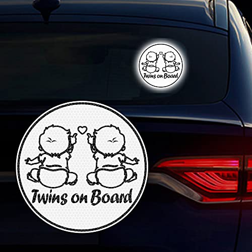 Nouiroy - Adesivi per auto, con scritta "Twins on Board", confezione da 2 pezzi, motivo: Baby in Car Love Twin Heart Strong Reflective Baby Caution, decalcomanie e adesivi da 18,4 cm, per finestrino