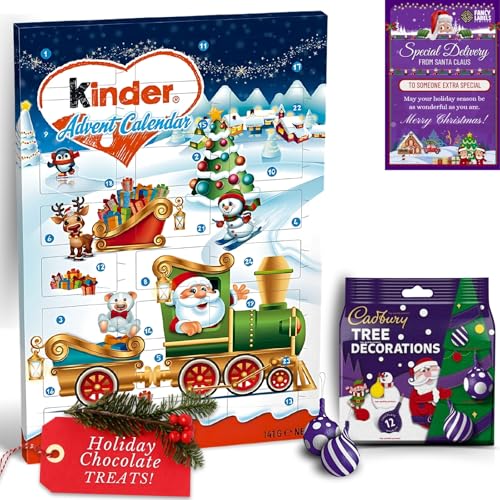 Chocolate Advent Calendar Bundle With Kinder Surprise Chocolate 24 Minis Advent Calendar 144g And Cadbury Chocolate Tree Decorations 72g