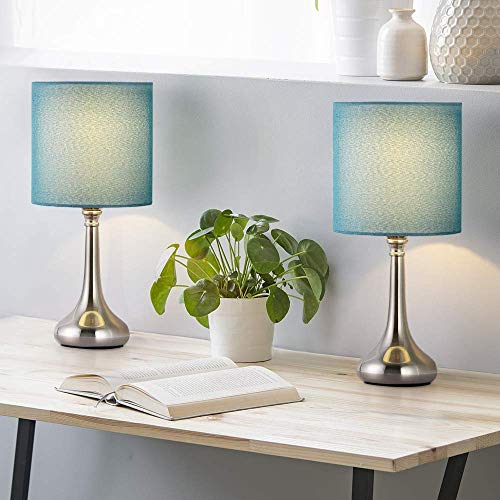 Eteli Bedside Table Lamps Set Of 2,Small Nightstand Lamps Modern Small Desk Lamps With Blue Fabric Shade For Bedroom Living Room Kids Study Room Office #TOP3