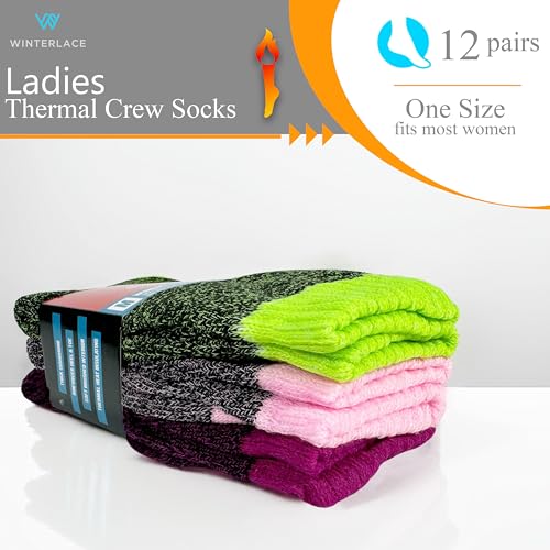 Brushed Thermal Socks, 12 Pairs Women’s Insulated Warm Winter Thick Crew Bulk Boot Sock (Assorted Color Brushed Interior)2