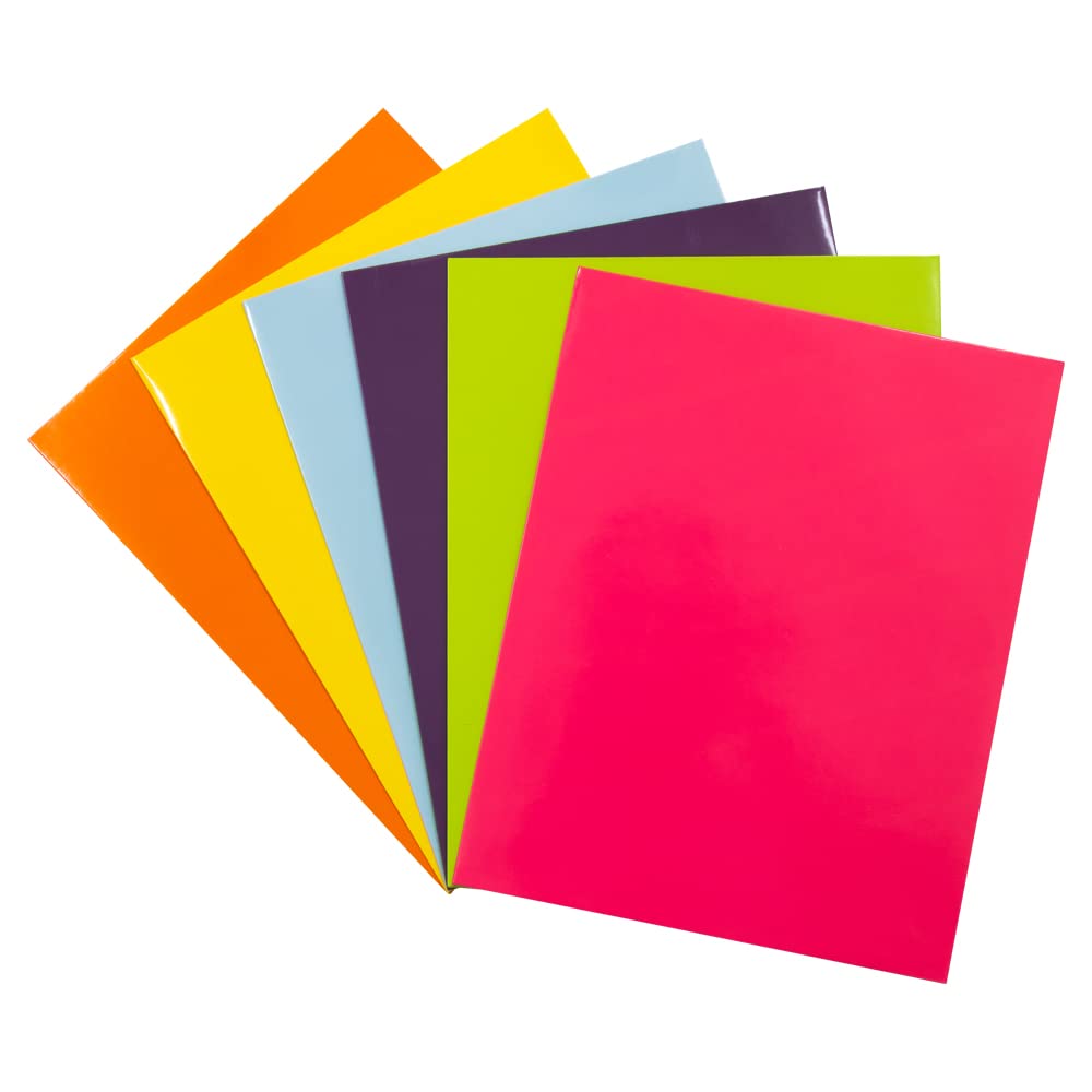 JAM PAPER Laminated Two Pocket Glossy School Folders - Letter Size - High Gloss Assorted Fashion Colors - 6/Pack