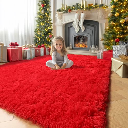 Red Rug for Bedroom Living Room Decor, Red Carpet, Christmas