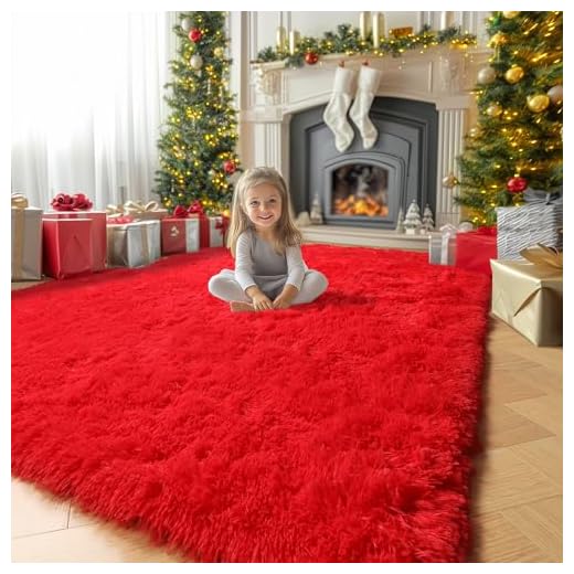 Red Rug for Bedroom,4'X6',Fluffy Shag Rug