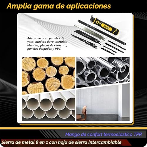 Miniatura 6 de Magicbox Sierra Para Metales 8 En 1 Con Hojas Intercambiables - Diseño De Bloqueo Automático Y Empuñadura Ergonomica - Para Cortar Metal, Madera, Pladur, Plástico