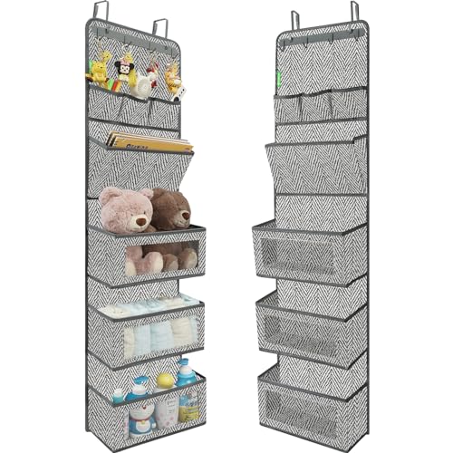 VICTORICH All-IN-ONE Over the Door Organizer, Super Behind the Door Storage Organizer with Door Rack and Large Clear Windows, Wall File Organizer, Hanging Organizer (B Herringbone Grey)