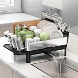 BOOSINY Stainless Steel Dish Drying Rack, Dish Racks for Kitchen Counter, Rust Proof Dish Drainer and Drainboard Set, Small Dryer with Drainage, Utensil Holder and Cup Holder