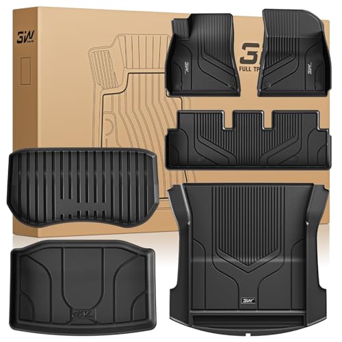 Image of 3W Floor Mats and Trunk Mat for Tesla Model 3 2021-2023 | Full Set All-Weather TPE Floor Liner, Custom Fit Model 3 Accessories, Black, Over 10 Years Lifespan