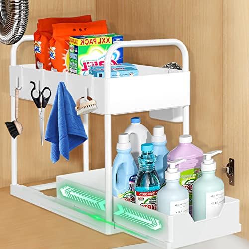 Organizzatore Sottolavello 2 Pezzi A 2 Livelli | Cassetti Estraibili Trasparenti | Per Cucina, Bagno, Camera