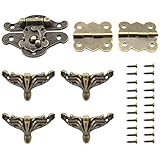 SDTC Tech Antique Bronze Buckle Latch and Butterfly-Shape Hinge and Bracket Feet Retro Furniture Decoration Fitting Kit for Jewelry Box Cabinet...