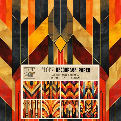 Decoupage Paper Pack (24 Sheets 6"x6") Bold Brilliance: Geometric Art Deco Designs with Vivid Colors and Striking Patterns for Creative Projects # Vintage Styled Paper for Craft and Scrapbooking