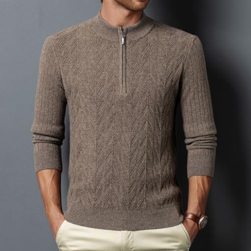 100% Wool Men's Casual Long-Sleeved Quarter-Zip Cardigan Sweater4