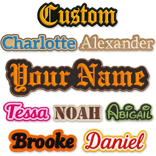 Custom Embroidered Name Patches Personalized Text Iron-On Sew-On Hook & Loop Size 2 to 11 Name Tags for Clothing Hat Backpack Military Uniform Cut to Letter Patch