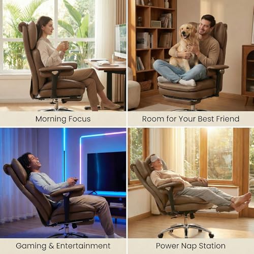 Efomao Big & Tall Executive Office Chair with Footrest - 400lbs Heavy Duty High Back PU Leather Desk Chair, Modern Ergonomic Reclining Computer Chair, Brown - Image 6