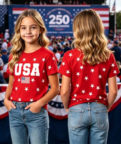 Image of Kids 250th Anniversary USA Shirts Boys Girls USA Shirt 4th of July Outfits Cute Patriotic Top