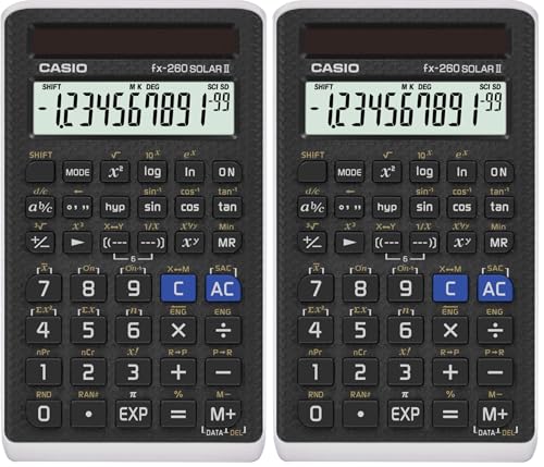 Casio fx-260 Solar II Scientific Calculator | 10-Digit Display | Fraction & Trig Functions | Ideal for Middle School, High School Math, Algebra, Trigonometry | Solar Powered (Pack of 2)