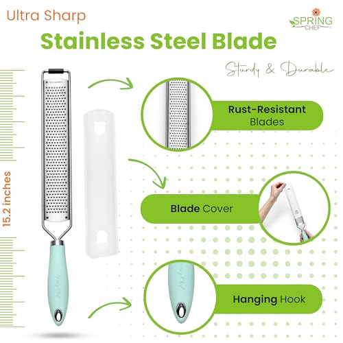 Image of Spring Chef Stainless Steel Lemon Zester - Garlic & Ginger Grater - Mint