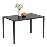 FDW | Dining Table for 4-6 People | Black | 47 Inch Rectangular Glass Kitchen Table | Space-Saving and Modern Design | for Dining Room, Easy to Assemble