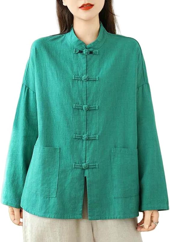 Women's Shirt Spring Autumn Loose Fit Cotton Linen Chinese Style Literary Retro Top
