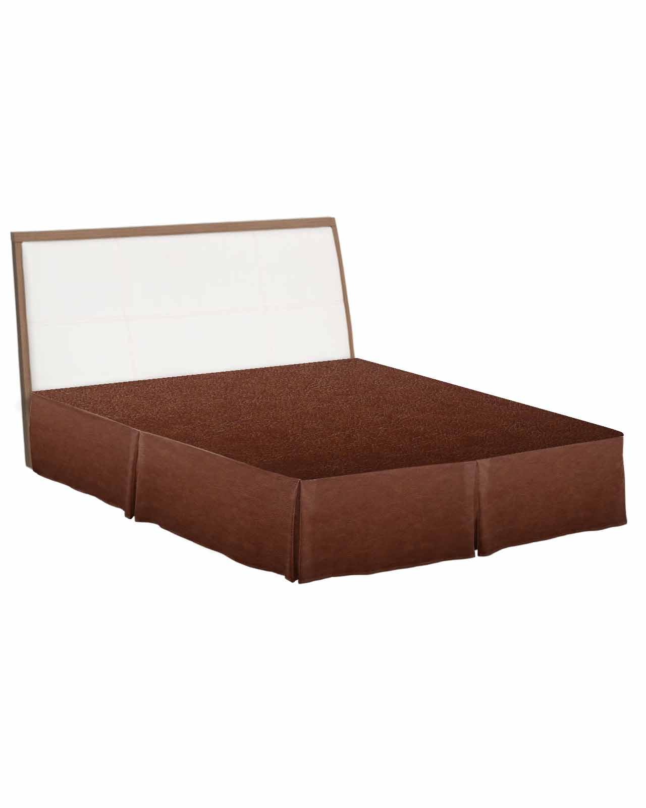 Brown Leather Texture Bed Skirt Queen Size 18 Inch Drop with Split Corners, Farmhouse Vintage Dust Ruffled Pleated Bed Skirts Wrap Around Tailored Bed Skirt Valance for Bedroom