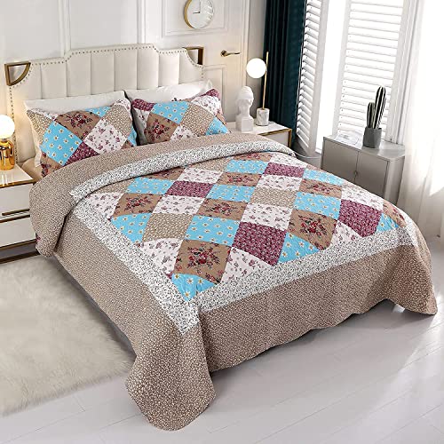 Qucover Colchas Cama 150 Modernas de Patchwork Colchas de Verano Cubrecama de 230x250 cm y Dos Fundas de Almohadas de 50x70 cm Ideal para Verano y Entretiempo 100% Poliéster Suave y Transpirable Cover