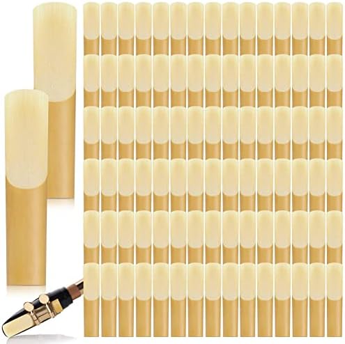 Nuenen 100 Pieces Alto Saxophone Reeds Size 2.5 Saxophone Reed Strength 2.5 Alto Sax Reeds for Alto Saxophone with Individual Protective Cover for Beginners Educators Students Instrument Accessories