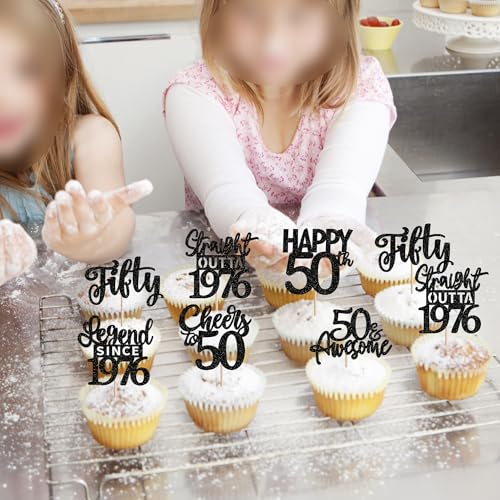 24PCS Black Happy 50th Birthday Cupcake Toppers Fifty Straight Outta 1976 Cupcake Picks Cheers to 50 Legend Since 1976 Cake Decorations for 50th Birthday Anniversary Party Decorations Supplies by ZHUOWEISM - Used condition - Image 7