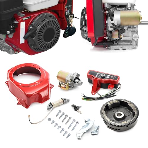 MOFANS Electric Starter Motor Kit Fit for Honda GX200 6.5HP GX160 5.5HP Engines Starter with Solenoid Flywheel with Ring Gear Key Switch Box with Keys Charging Coil Mounting Bolts