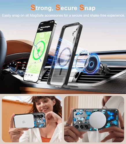 Goodon for Galaxy S24 Case, Wireless Charging Compatible, Shockproof Translucent Matte Cover - Cute Floral Design Phone Case for Women Girls - Blue Butterfly - image 3