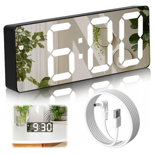 unillea LED Digital Alarm Clock, Silent Bedside Clock with USB/Battery Power, with Adjustable Brightness and Temperature Display, 12/24H Format, Digital Alarm Clocks Bedside for Home or Travel